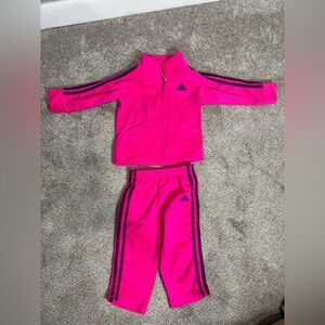 Adidas Girl Tracksuit Neon Pink 2 Pc Jacket Pants 12 Months